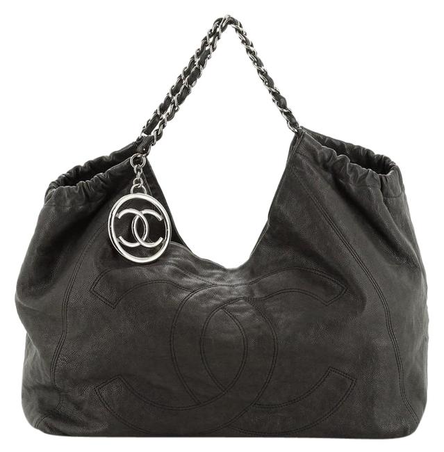 Chanel Coco Cabas Distressed Caviar Large Black Leather Hobo Bag 