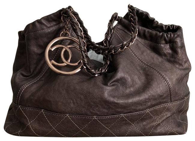 Chanel Coco Cabas Metallic Calfskin Baby Bronze Leather Hobo Bag 