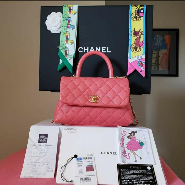 Chanel Coco Caviar Top Handle Pink Leather Satchel 