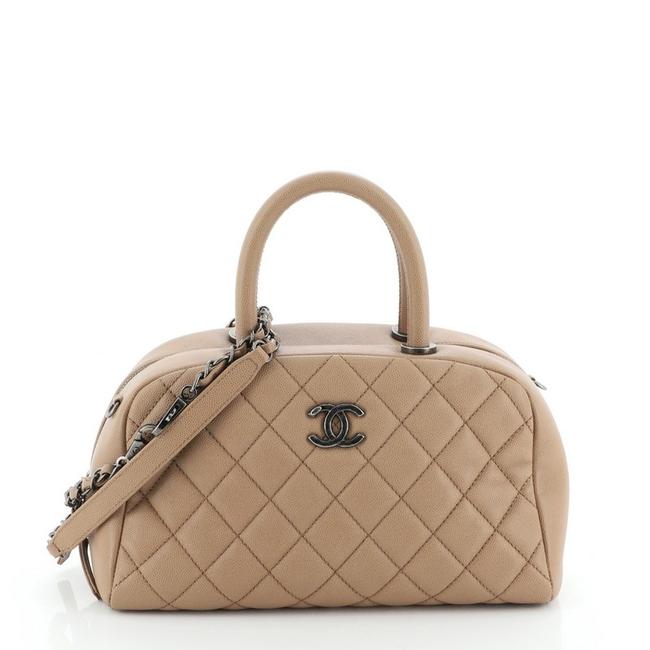 Chanel Coco Handle Bowling Bag Quilted Caviar Small Neutral Leather Satchel 