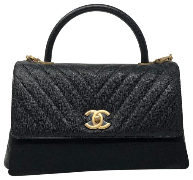Chanel Coco Handle Chevron Black Leather Satchel 