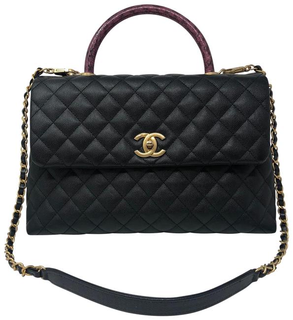 Chanel Coco Handle Lizard 18k Black Caviar Satchel 