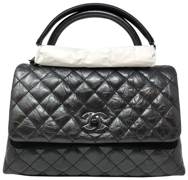 Chanel Coco Handle So Crumbled 20p Black Lambskin Leather Satchel 