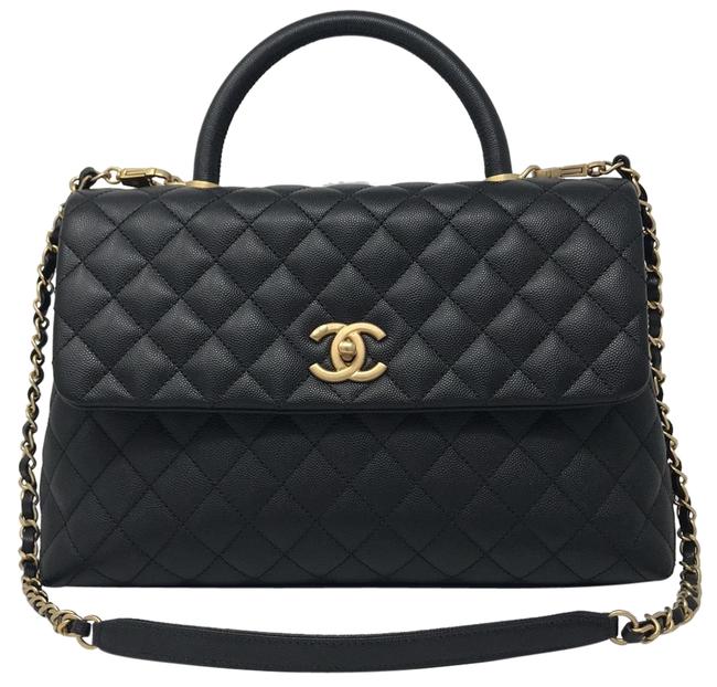 Chanel Coco Handle Top Handle Black Leather Satchel 