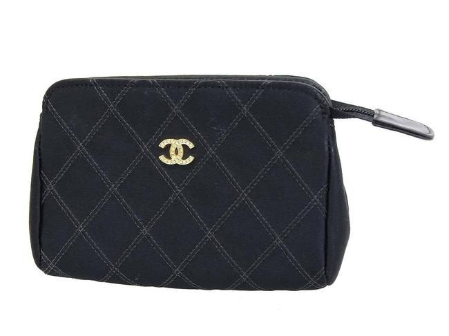 Chanel Coco Mark Bikolore Mini Pouch Small Case 20191018 Black Satin Clutch 
