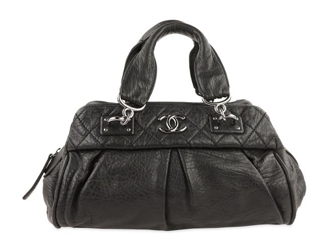 Chanel Coco Pleats Bowler Black Leather Satchel 