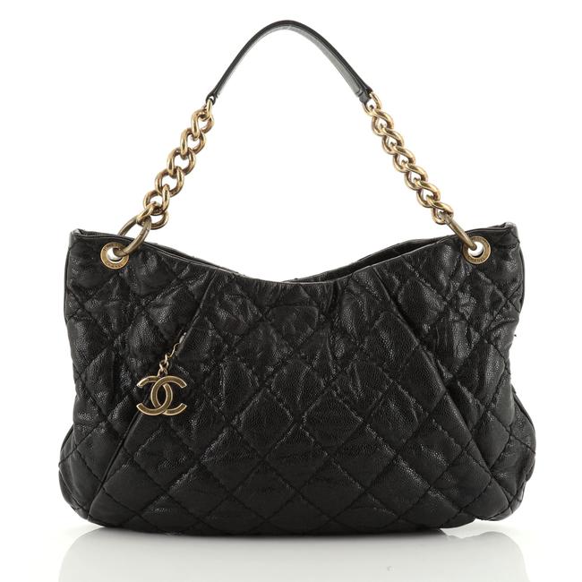 Chanel Coco Pleats Quilted Glazed Caviar Black Leather Hobo Bag 
