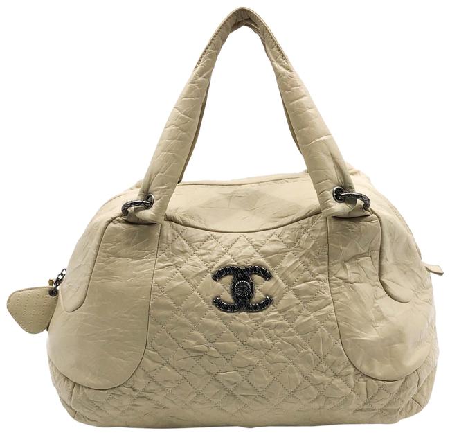 Chanel Coco Rider Bowler Beige Calfskin Leather Satchel 