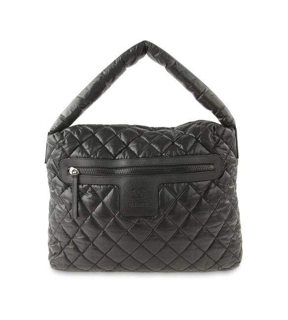 Chanel Cocoon Coco Black Canvas Hobo Bag 