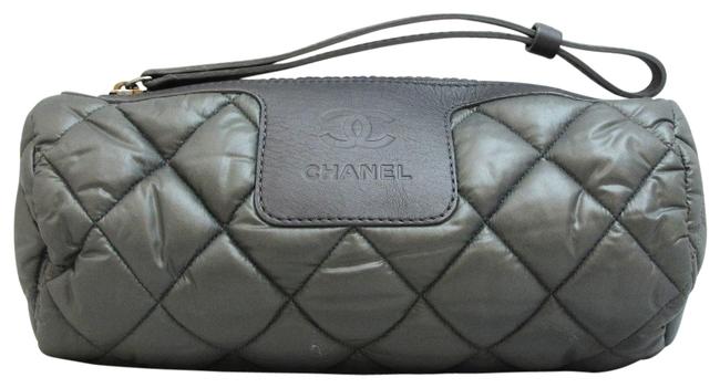 Chanel Cocoon Coco Pouch Mark Women Gray Nylon Clutch 