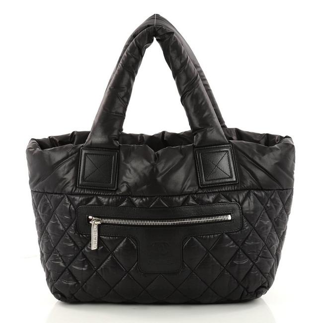 Chanel Reversible Tote Cocoon Coco Quilted Small Black Nylon Satchel 