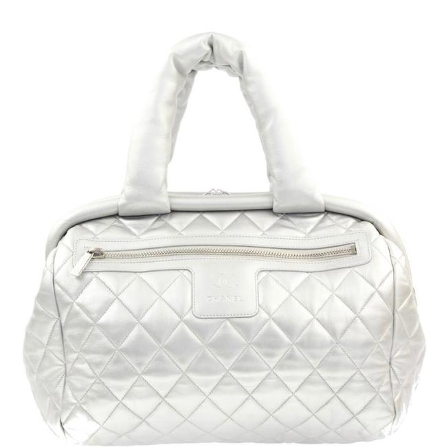 Chanel Cocoon Made In Italy # 14035248 Silver Leather Satchel 