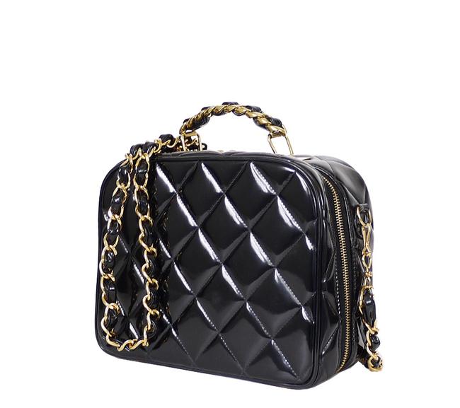 Chanel Box Convertible Black Patent Leather Satchel 