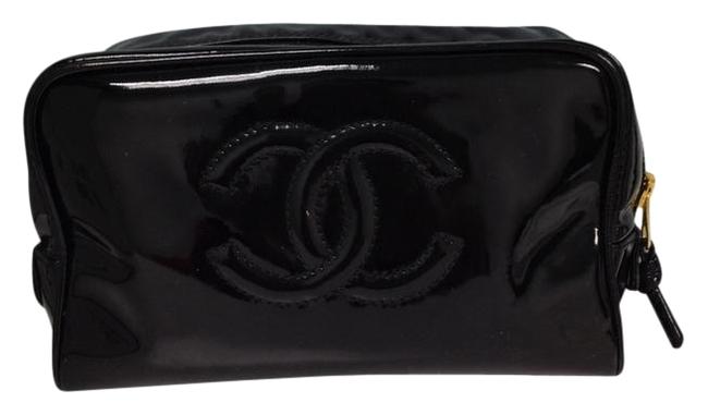 Chanel Cosmetic #1718 Patent Timeless Cc Vanity Case Black Clutch 