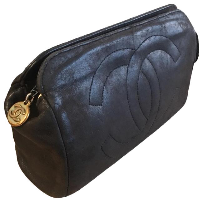 Chanel Cosmetic Case Black Leather Clutch 