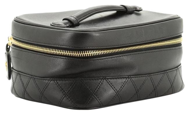 Chanel Cosmetic Case Vintage Lambskin Black Leather Clutch 