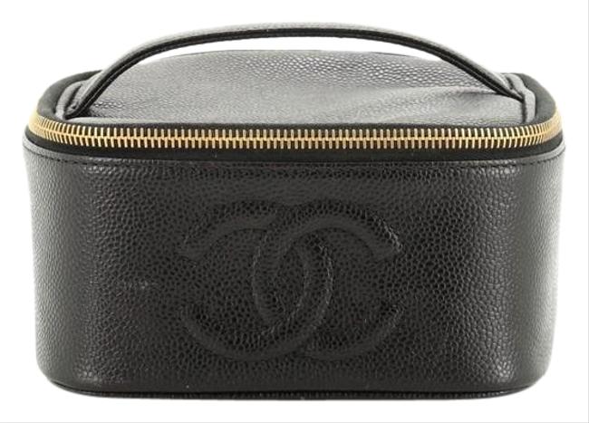 Chanel Cosmetic Case Vintage Timeless Caviar Black Leather Clutch 