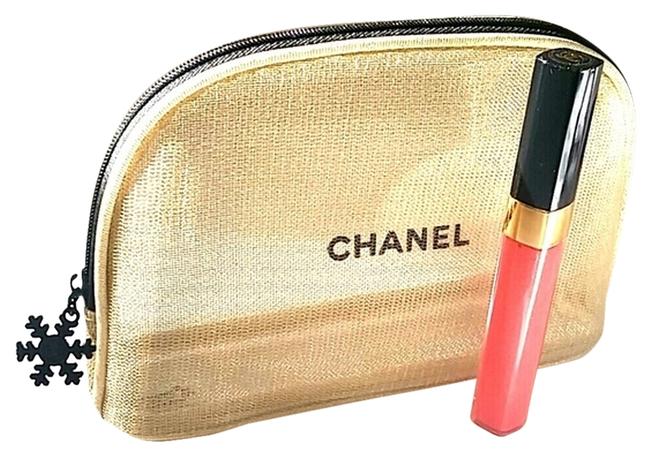 Chanel Cosmetic Limited Edition Gold Black Mesh Clutch 