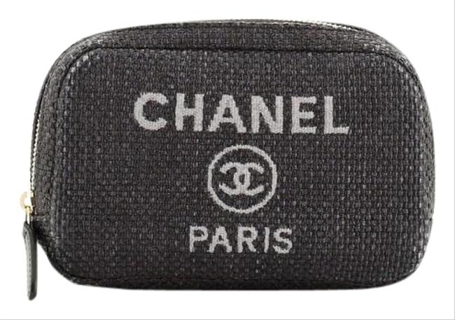 Chanel Cosmetic Pouch Deauville Curvy Small Blue Raffia Clutch 