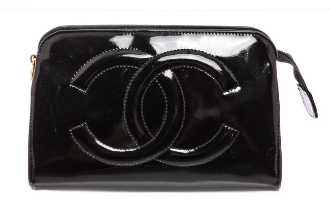 Chanel Cosmetic Pouch Timeless Black Patent Leather Clutch 