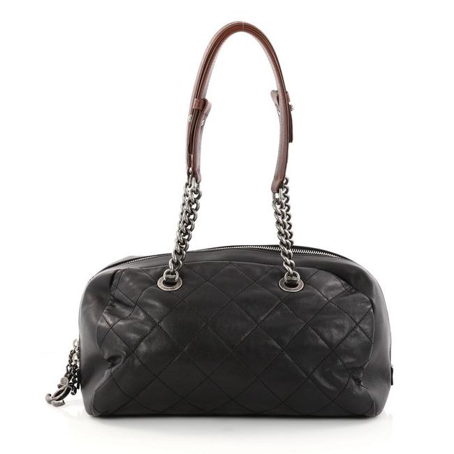 Chanel Country Chic Bowler Quilted Medium Black Leather Satchel 