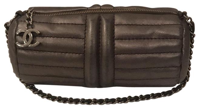 Chanel Cylinder Purse Gray Leather Clutch 