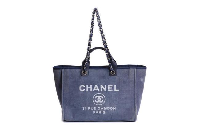 Chanel Deauville Blue Canvas Satchel 