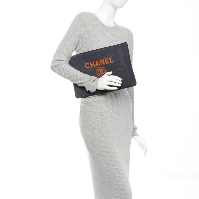 Chanel Deauville Blue Orange Denim Clutch 