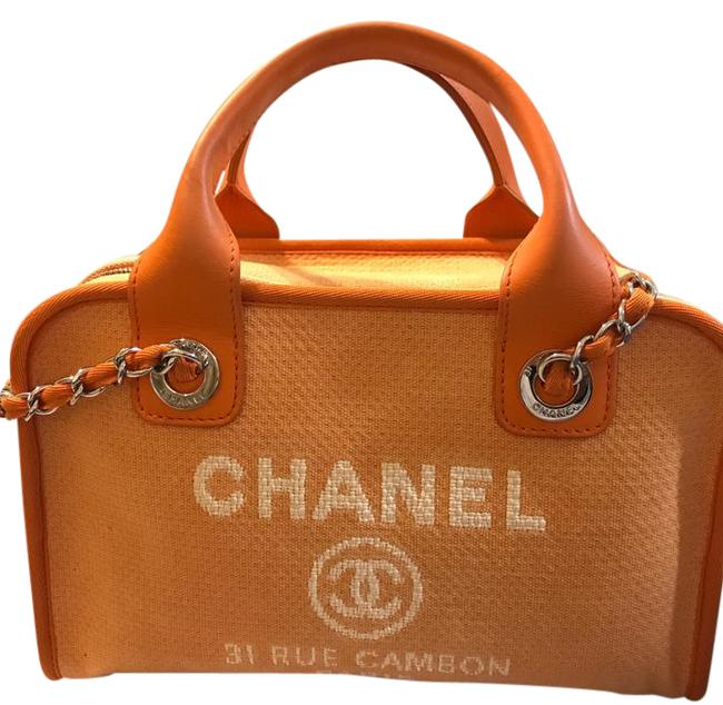 Chanel Deauville Bowling Orange Canvas Satchel 