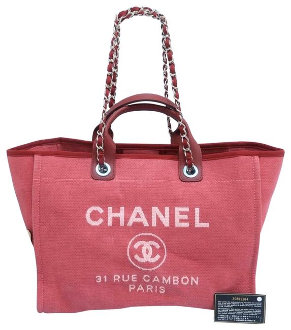Chanel Deauville Cambon Excellent Large Indian Red Canvas Satchel 