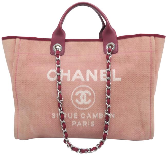 Chanel Deauville Cambon Large Coral Canvas Satchel 