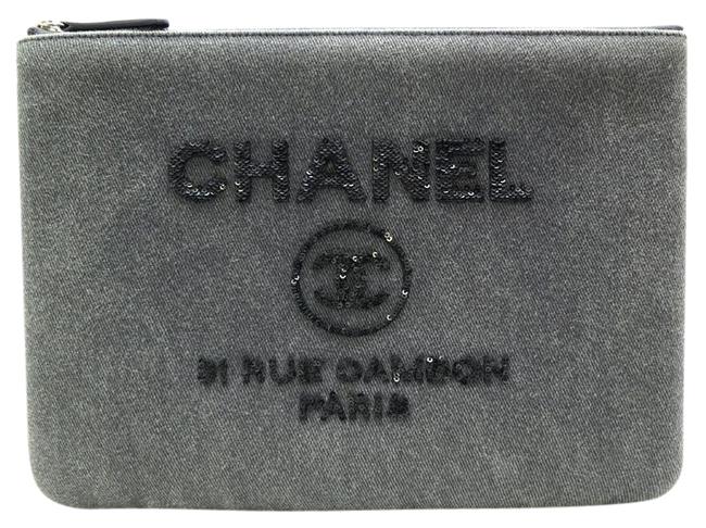 Chanel Deauville Ladies A80117 Gray Denim Clutch 