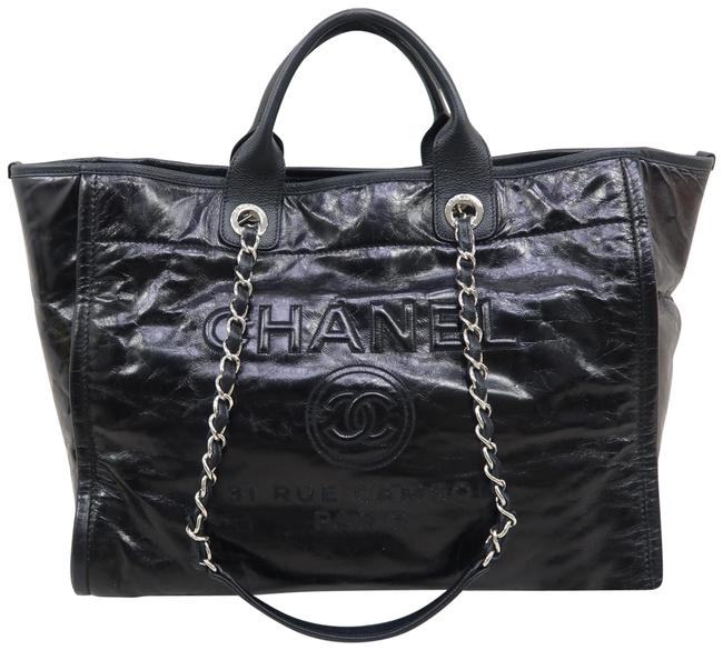 Chanel Deauville Large Black Calfskin Leather Satchel 