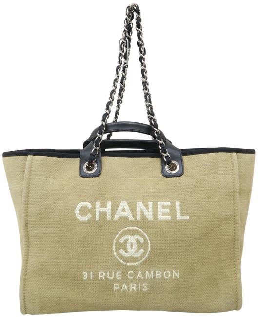 Chanel Deauville Large Darkkhaki Canvas Satchel 