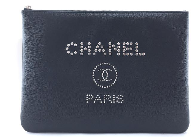 Chanel Deauville Ocase Caviar Black Leather Clutch 