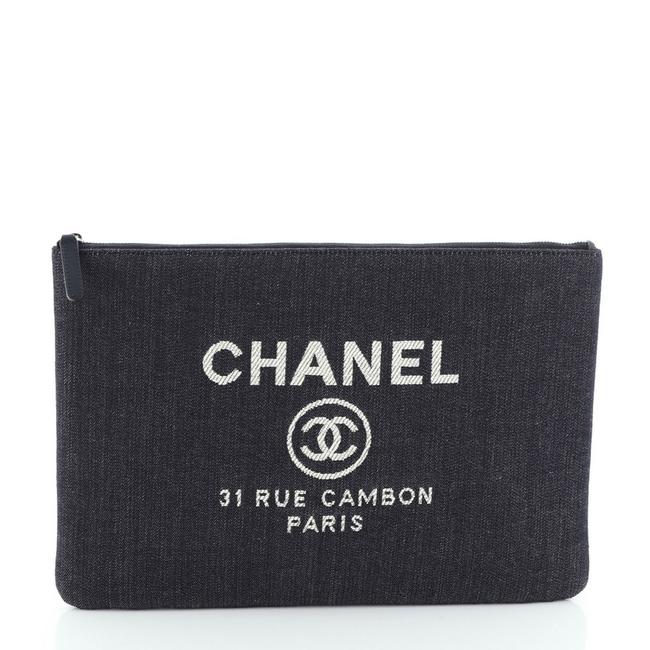 Chanel Deauville Pouch Large Blue Denim Clutch 