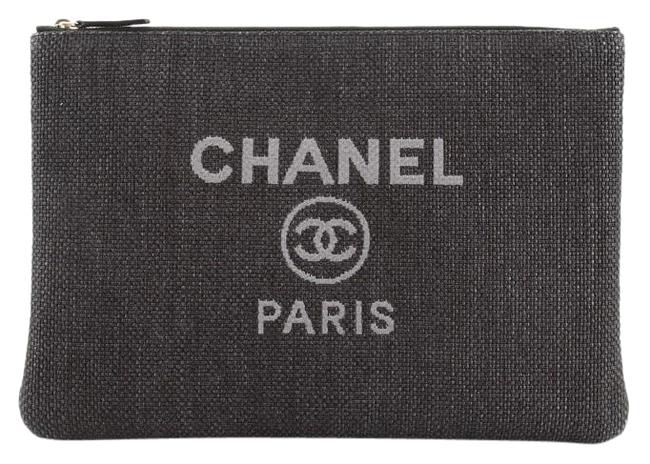 Chanel Deauville Pouch Large Blue Raffia Clutch 
