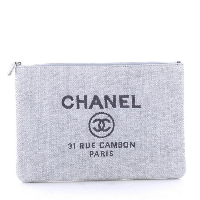 Chanel Deauville Pouch Large Light Blue Raffia Clutch 