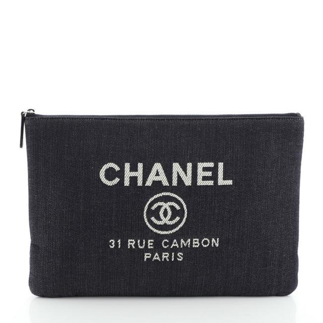 Chanel Deauville Pouch Large Nylon Denim Clutch 