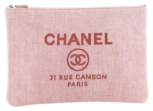Chanel Deauville Pouch Large Pink Raffia Clutch 