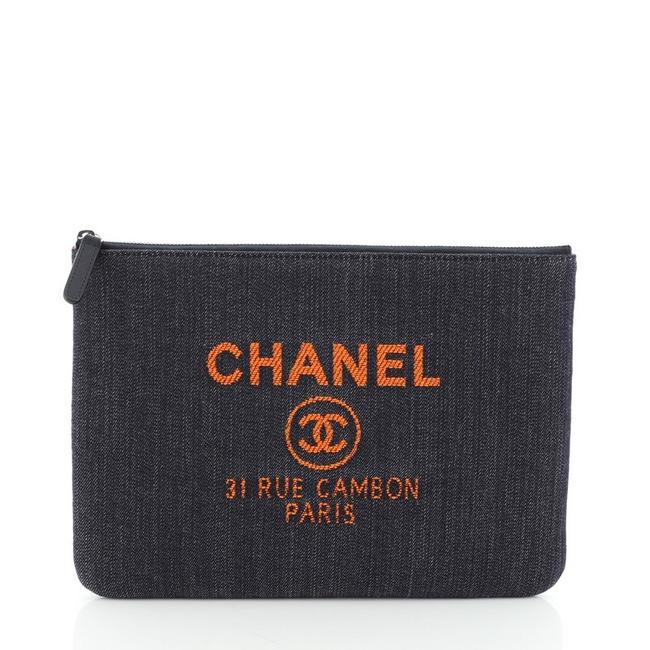 Chanel Deauville Pouch Medium Blue Denim Clutch 