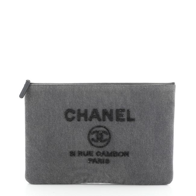 Chanel Deauville Pouch with Sequins Large Gray Denim Clutch 