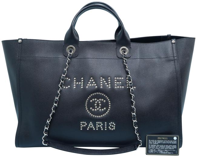 Chanel Deauville XL Studded Black Calfskin Satchel 