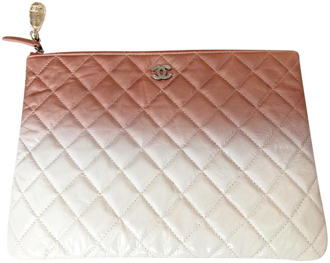 Chanel Degrade Pouch White Pink Leather Clutch 