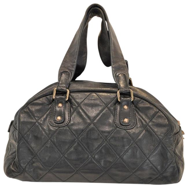 Chanel Diamond Quilted Bowler Black Leather Satchel 
