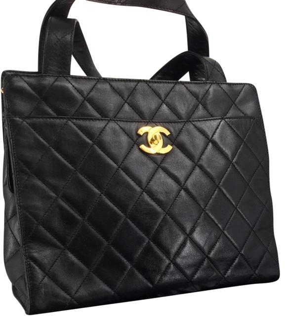 Chanel Diamond Quilted Handbag Black Lambskin Leather Satchel 