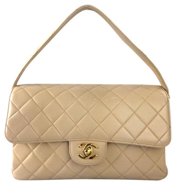 Chanel Double Sided Flap Nude Lambskin Leather Satchel 