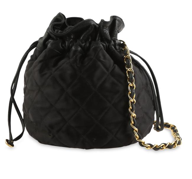 Chanel Drawstring Bucket Mini Black Satin Hobo Bag 
