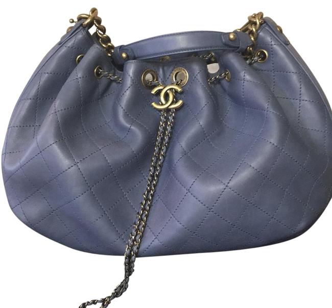 Chanel Drawstring Drawstring Blue Leather Hobo Bag 