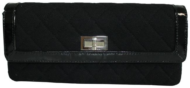 Chanel East West Black Canvas Patent Trimmed Clutch 